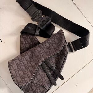 Dior Oblique Jaquard Saddle Bag in Black & Gray